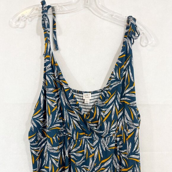 NEW Loft Blue Leaf Jersey Knit Wide Leg Jumpsuit Surplice Tie Straps Size XL - Picture 3 of 7